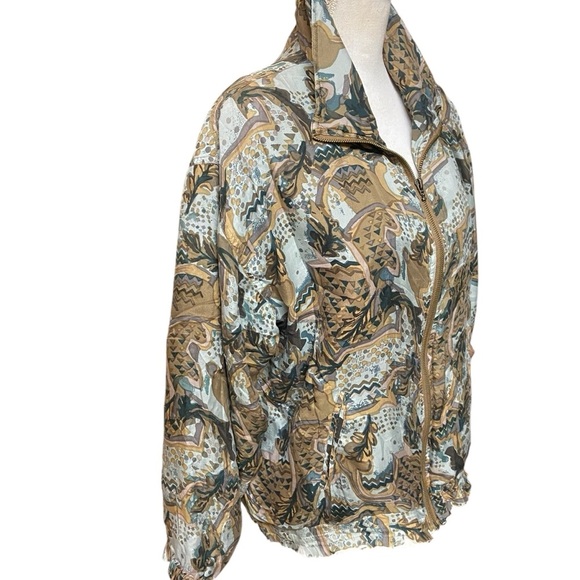 Out Brook Women’s Vintage 80s Abstract 100% Silk Bomber Jacket Size M - Picture 3 of 11